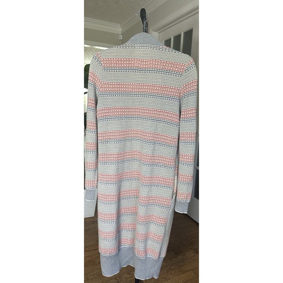 Anthropologie Sparrow Wool Blend Long Cardigan Sweater Gray Red Striped M - Picture 6 of 7